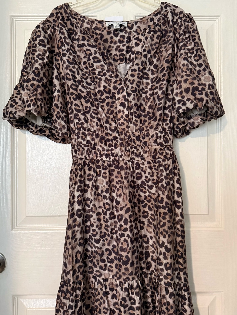 NWT She+Sky Leopard Print Puff Sleeve Maxi dress - size L